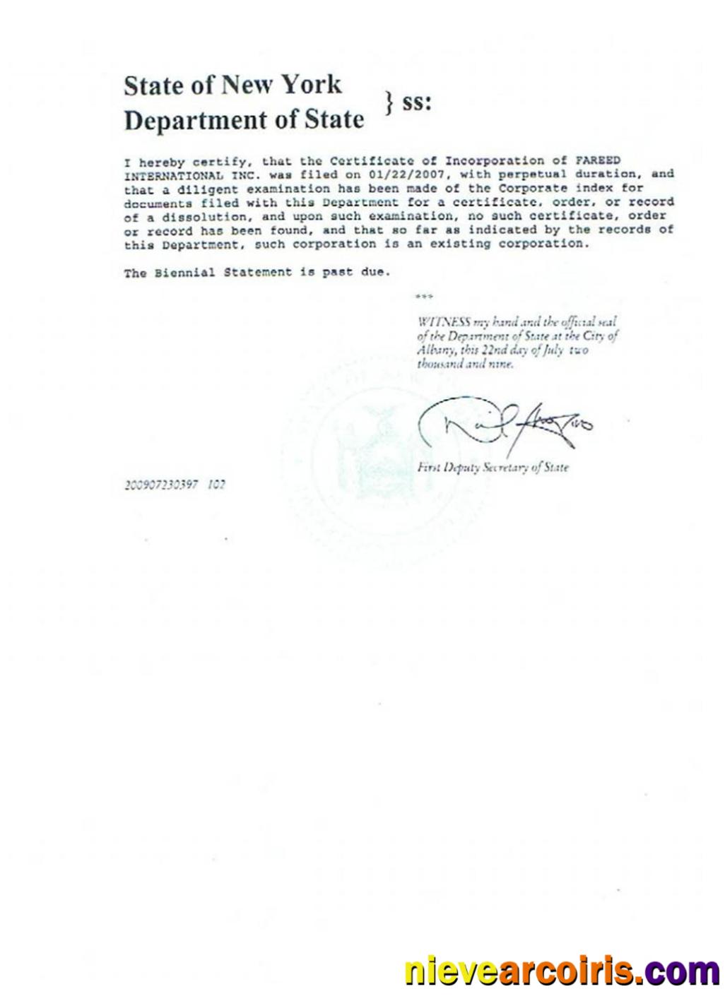 USA New York Certificate Of Good Standing Preview