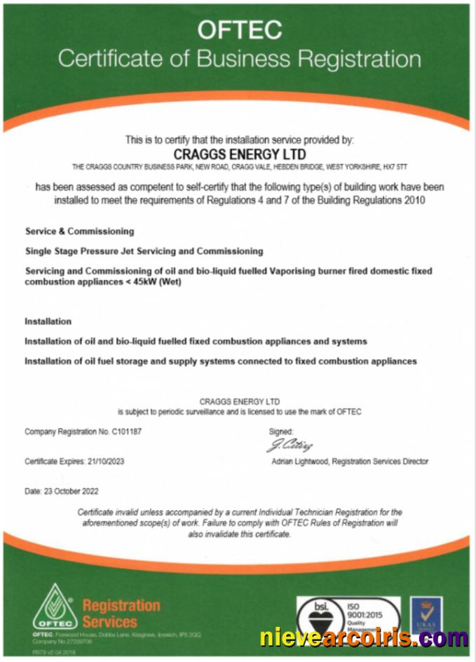 Professional USA OFTEC Certificate Of Registration Word And PDF Template