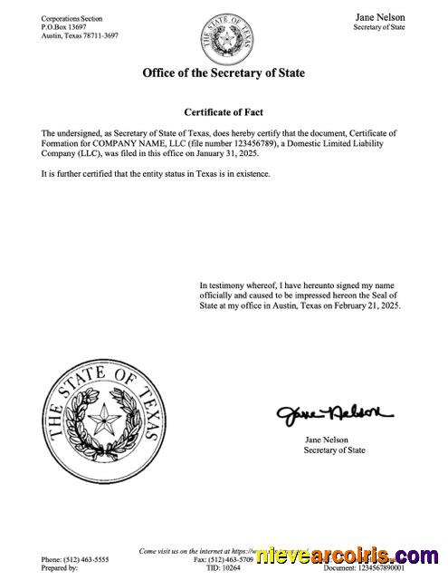 Editable USA Texas Certificate Of Fact Word And PDF Template