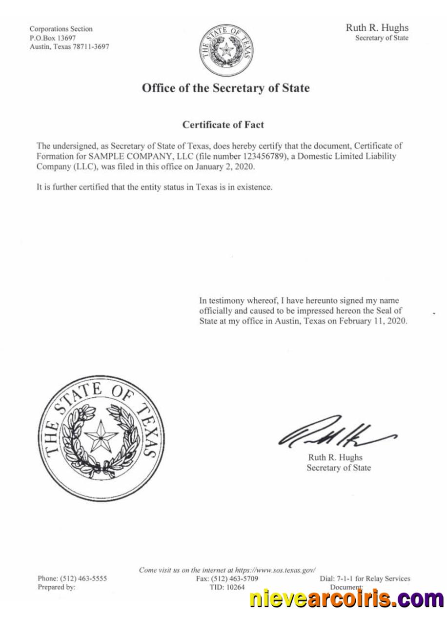 USA Texas Certificate Of Good Standing Template