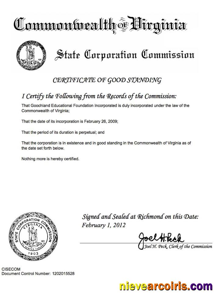 USA Virginia Certificate Of Good Standing Preview