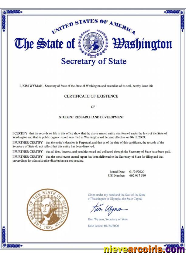 USA Washington Certificate Of Good Standing Template