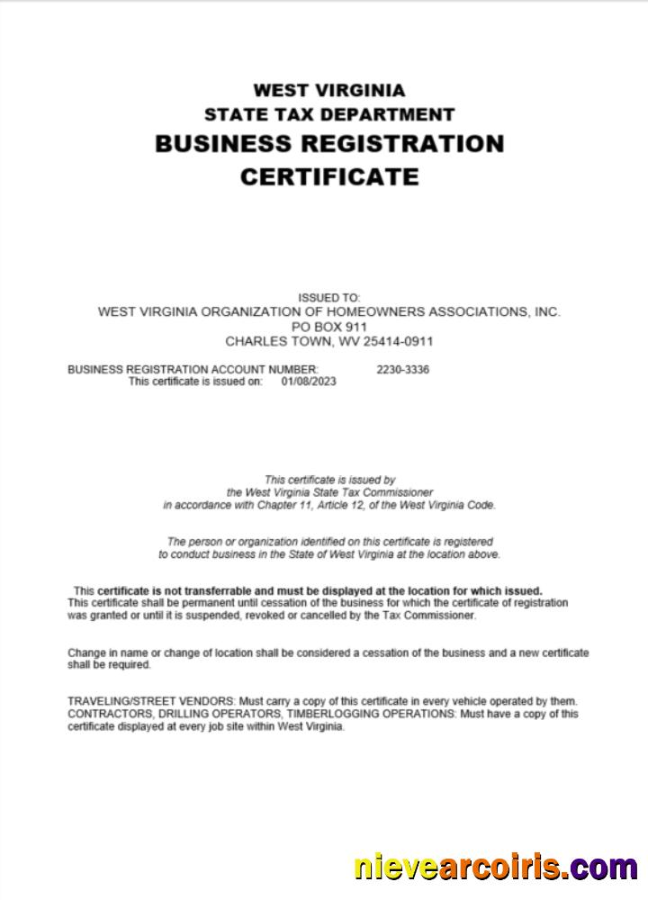 Premium USA West Virginia Certificate Of Company Registration Word And PDF Template