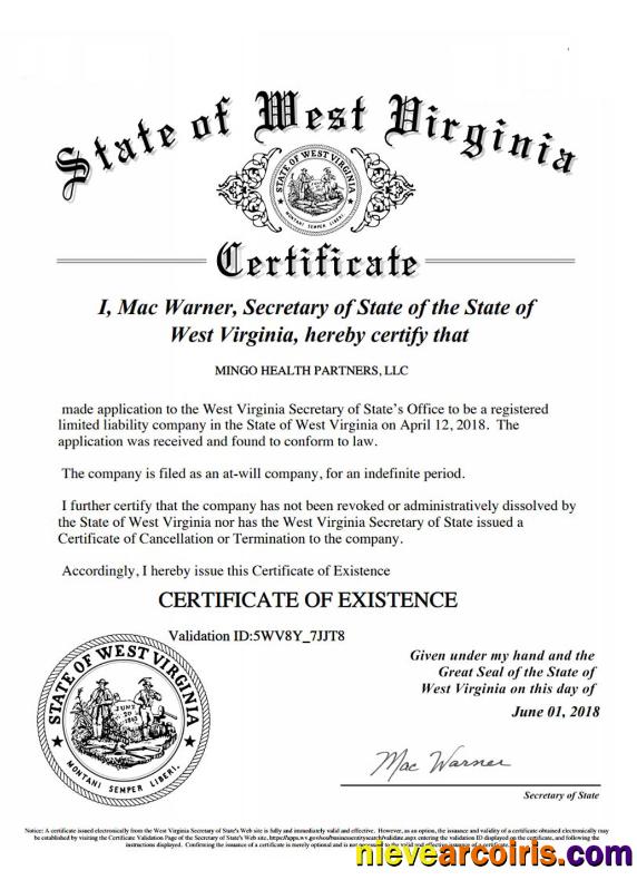 USA West Virginia Certificate Of Good Standing Template
