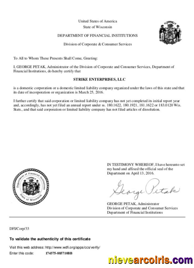 USA Wisconsin Certificate Of Good Standing Template