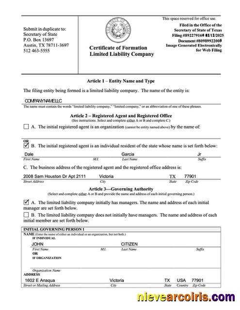 Realistic USA Certificate Of Formation Limited Liability Company Word And PDF Template