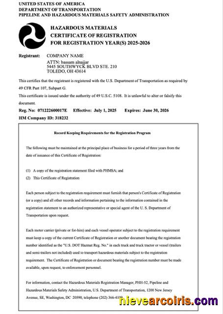 Professional USA Certificate Of Registration Word And PDF Template, Version 3