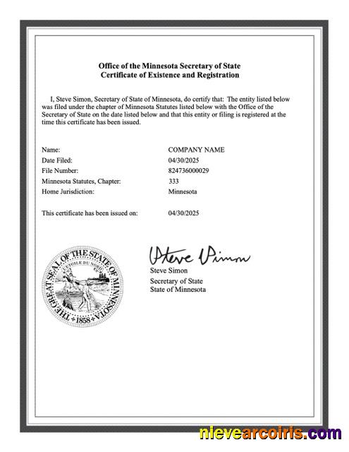 Professional USA Minnesota Certificate Of Existence And Registration Word And PDF Template