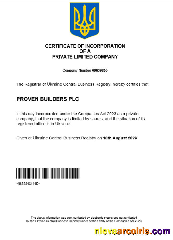 Realistic Ukraine Business Registration Certificate Word And PDF Template