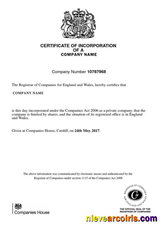 United Kingdom Certificate Of Incorporation Template