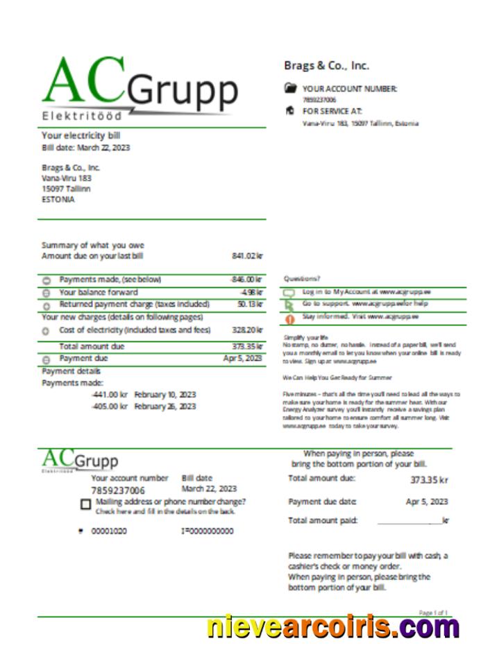AC Grupp OÜ Electricity Utility Business Bill SCR Photolook