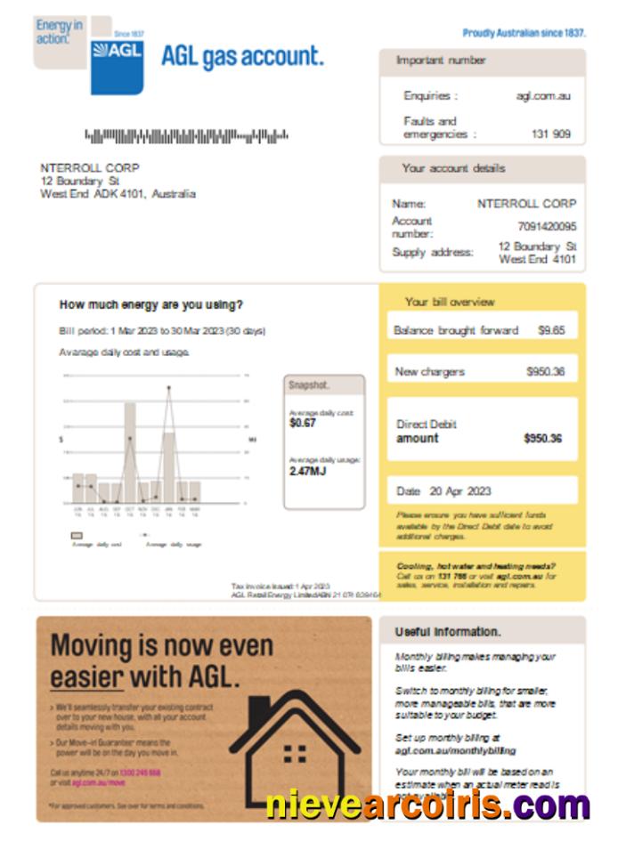 AGL Gas Utility Business Bill SCR Photolook