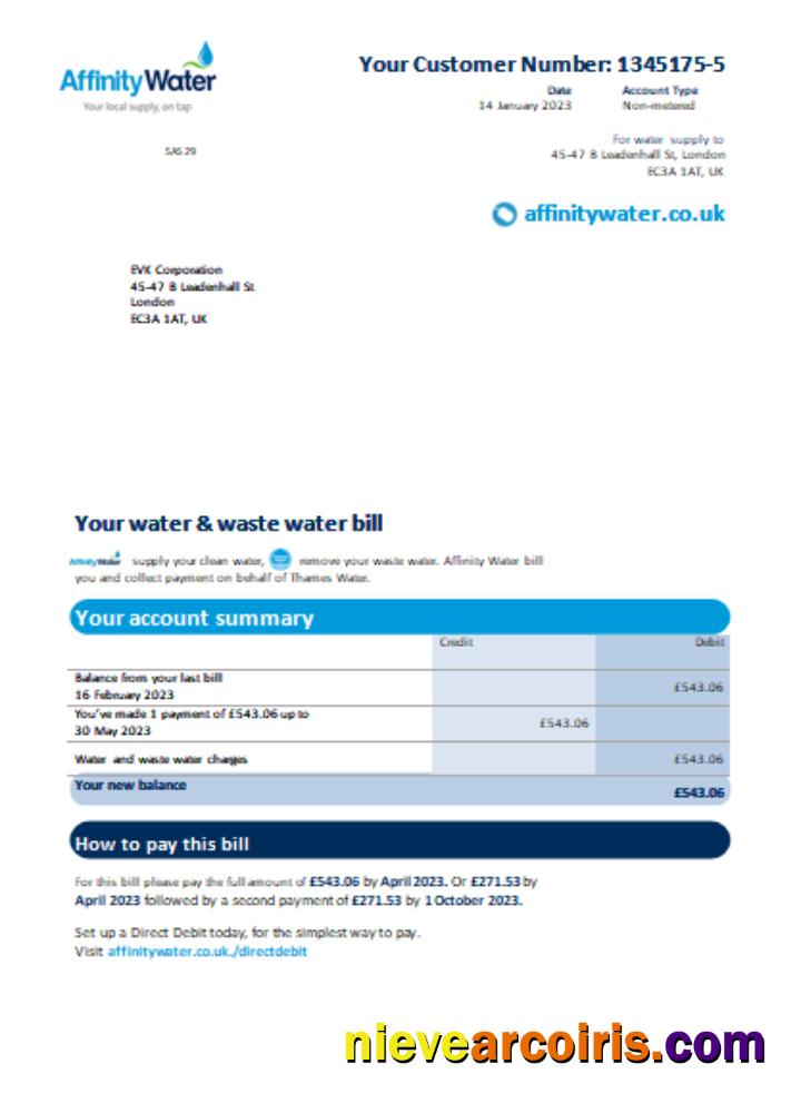 Affinity Water Utility Business Bill, SCR Sample
