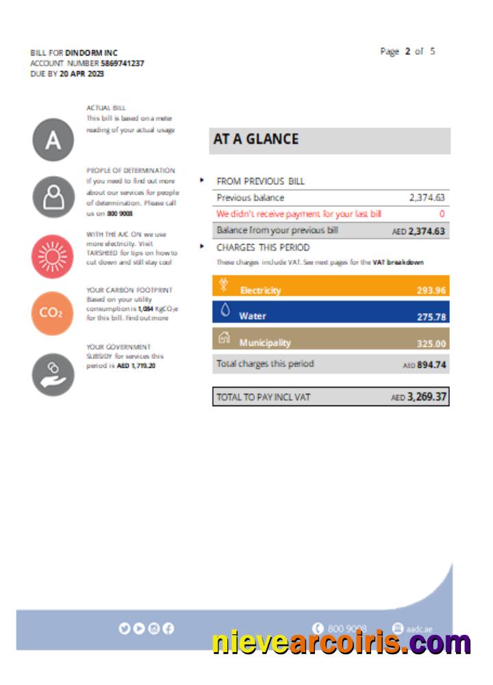 Al Ain Distribution Company Utility Business Bill, Page 2, SCR Template