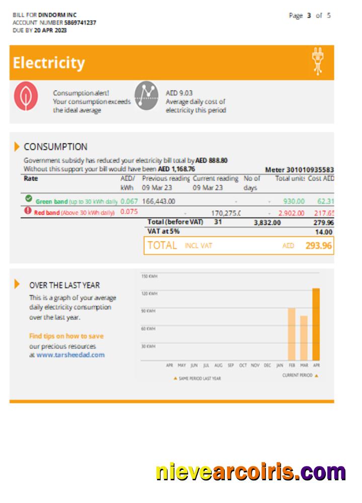Al Ain Distribution Company Utility Business Bill, Page 3, SCR Preview