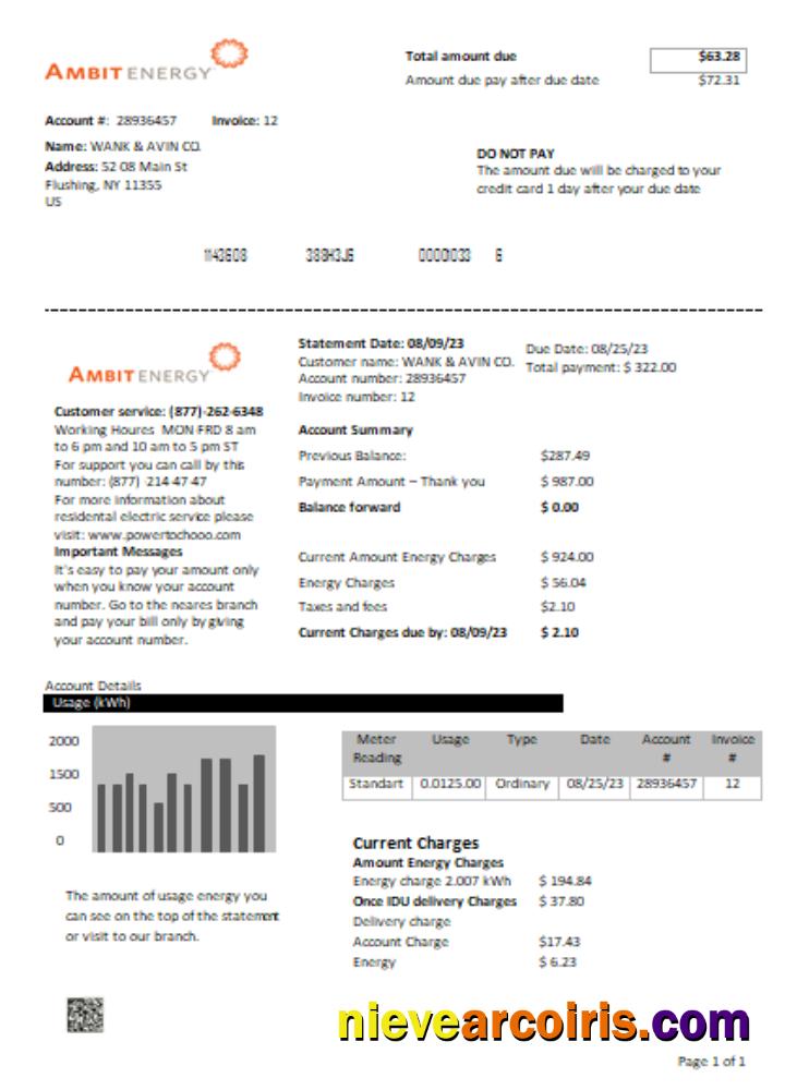 Ambit Energy Utility Business Bill, SCR Sample