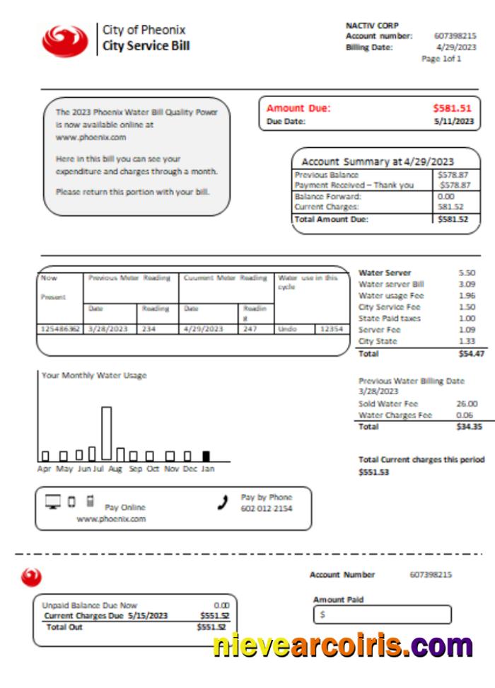 Arizona City Of Phoenix Utility Business Bill, SCR Photolook