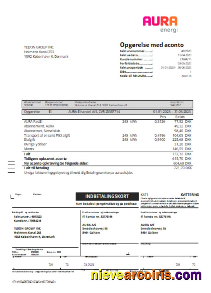 Aura Energi Utility Business Bill, SCR Sample