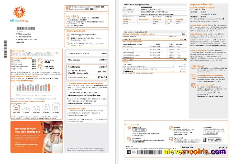 Premium Australia Alinta Energy Electricity Business Utility Bill Template In Word And PDF Format, 2 Pages