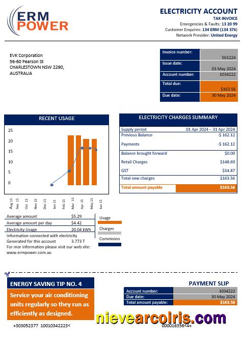 Premium Australia ERM Power Electricity Proof Of Address Business Utility Bill Template In Word And PDF Format