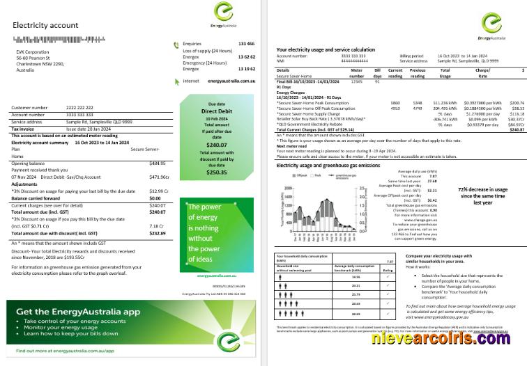 Professional Australia Energy Australia Electricity Business Utility Bill Template In Word And PDF Format, 3 Pages