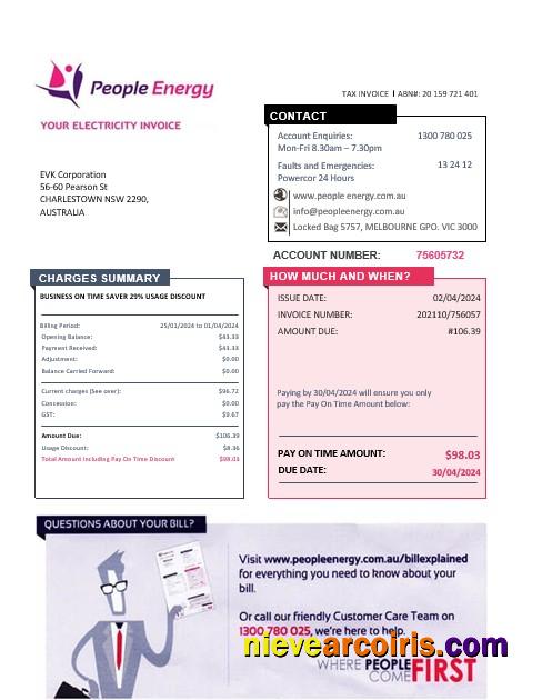 Realistic Australia People Energy Electricity Business Utility Bill Template In Word And PDF Format