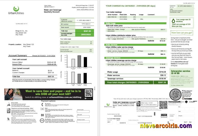 Realistic Australia Urban Utilities Word And Pdf Business Utility Bill Template 2 Pages