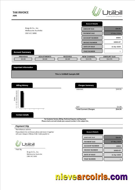 Professional Australia Utilibill Business Easy To Fill Template In Word And PDF Format