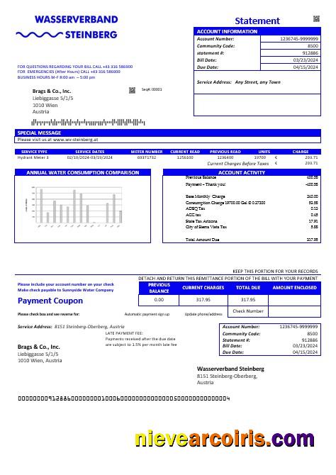 Premium Austria Wasserverband Steinberg Water Business Utility Bill Template In Word And PDF Format