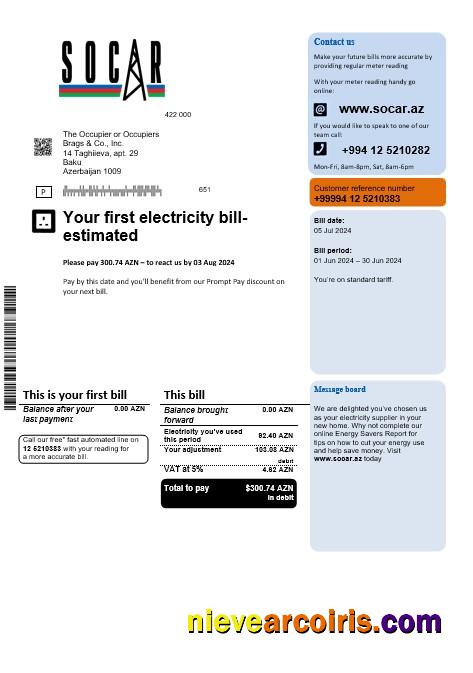 Realistic Azerbaijan Socar Gas Business Utility Bill Template, Fully Editable In PSD Format