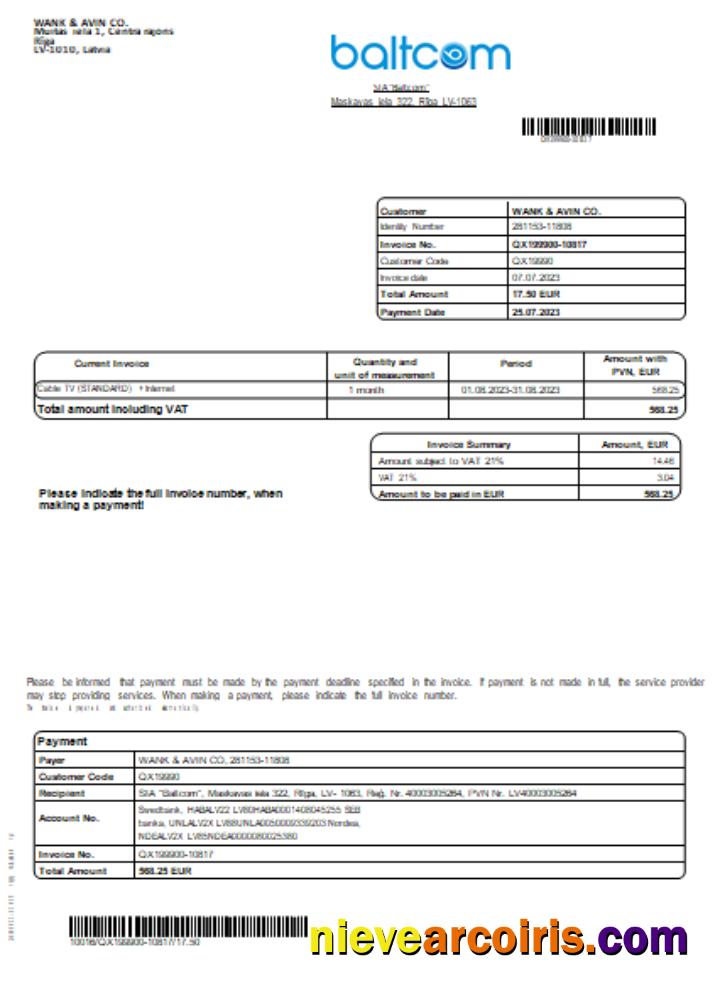 Baltcom Telecommunications Utility Business Bill, SCR Template