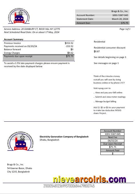 Realistic Bangladesh Electricity Generation Company Of Bangladesh Business Utility Bill Template In Word And PDF Format