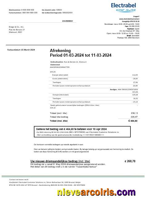 Premium Belgium Electrabel Electricity Business Utility Bill Template, Fully Editable In Word And PDF Format
