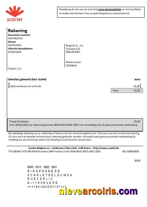 Premium Belgium Scarlet Business Utility Bill Template In Word And PDF Format