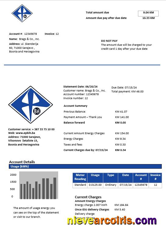 Editable Bosnia And Herzegovina Elektroprivreda BiH Electricity Business Utility Bill Template In Word And PDF