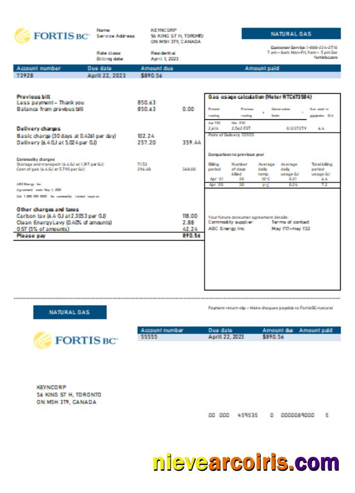 British Columbia FortisBC Utility Business Bill, SCR Template