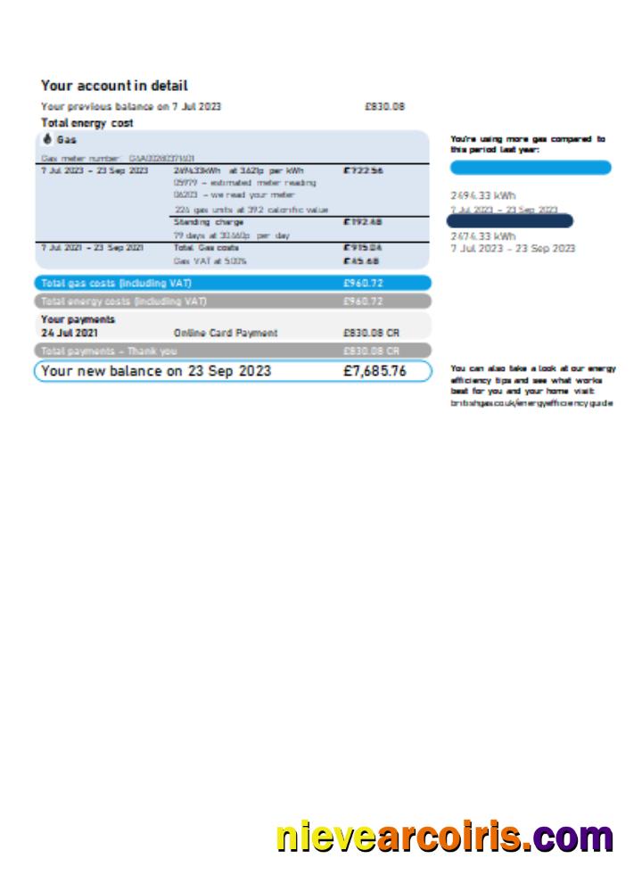 British Gas Energy Utility Business Bill SCR Page 2 Template