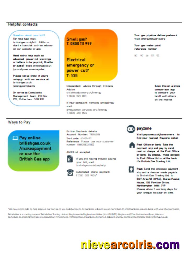 British Gas Energy Utility Business Bill SCR Page 3 Template