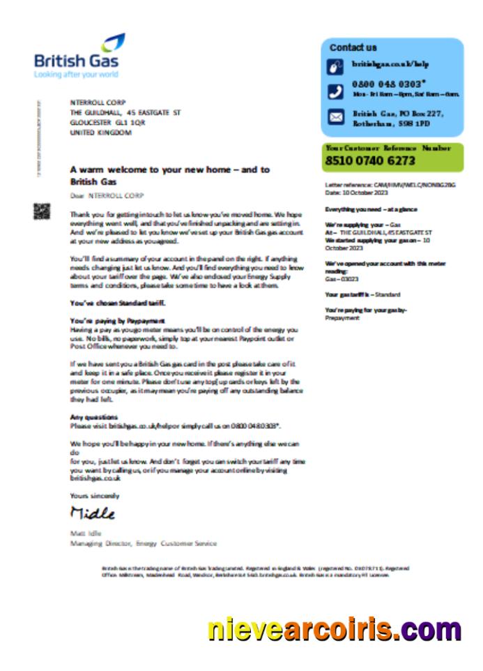 British Gas Utility Business Bill, SCR1 Sample