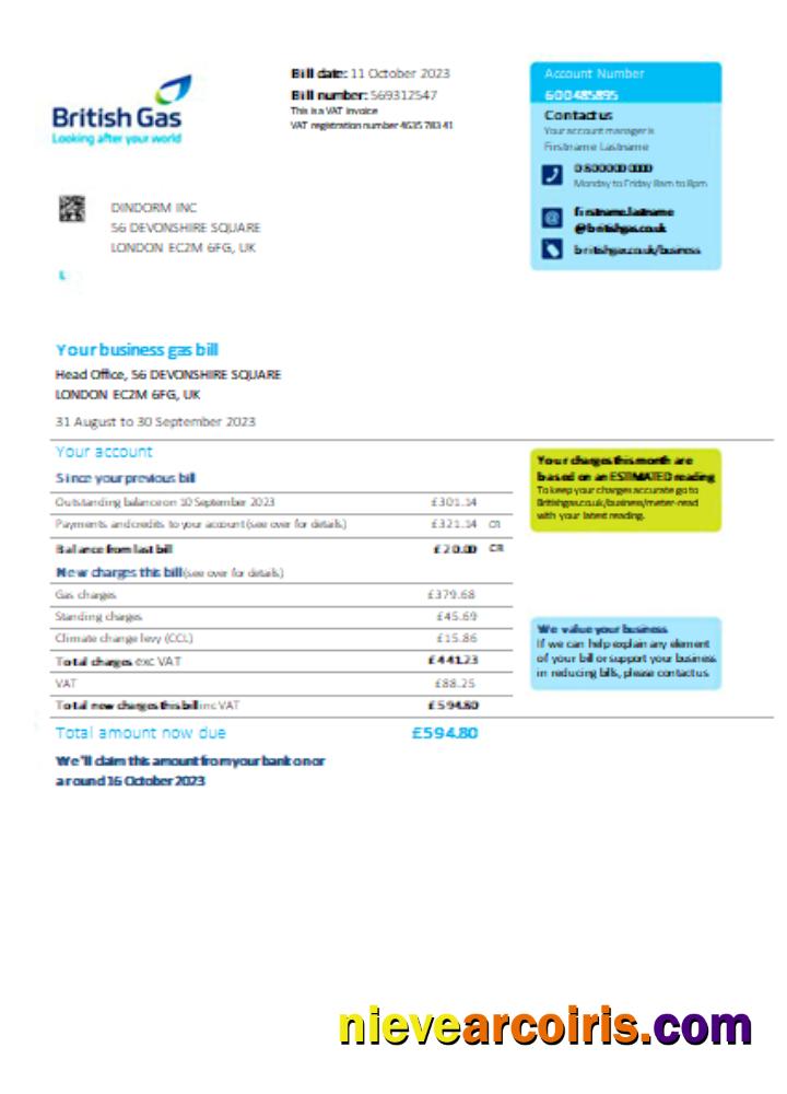 British Gas Utility Business Bill, SCR Template