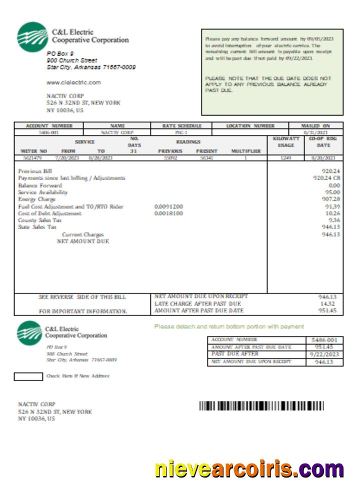 C & L Electric Cooperative Corporation Utility Business Bill,SCR Sample