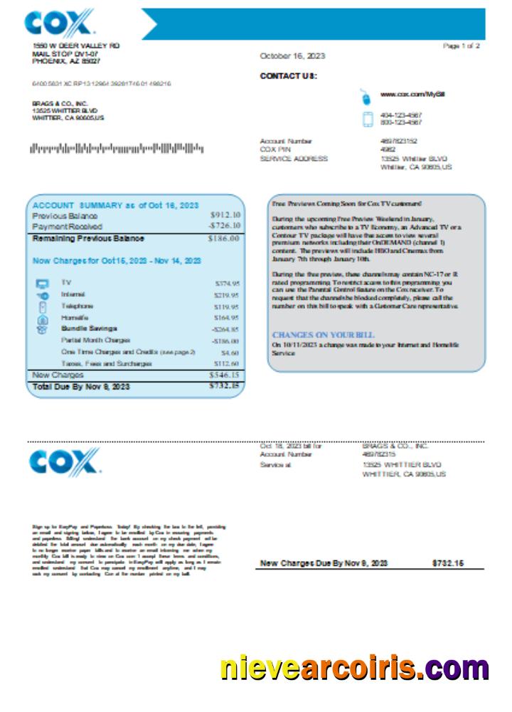 COX Utility Business Bill, Page1, SCR Photolook