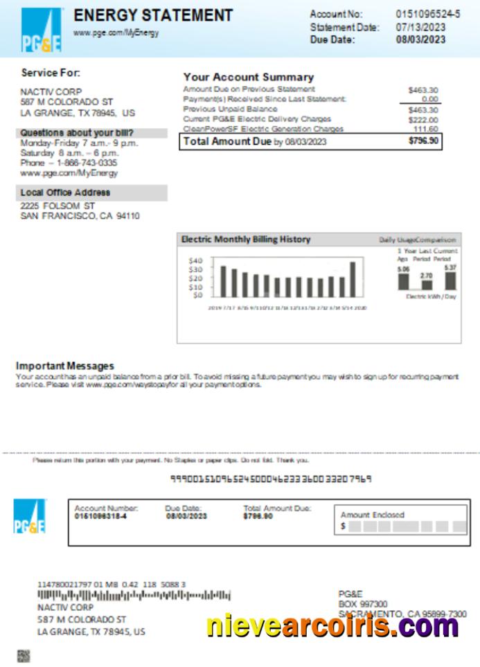 California PG&E Electricity Utility Business Bill, SCR Preview