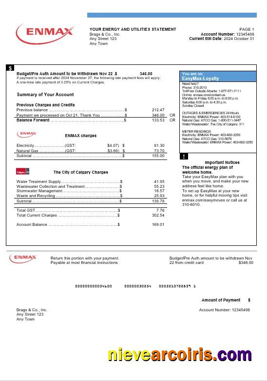 Realistic Canada Enmax Business Utility Bill Word And PDF Template