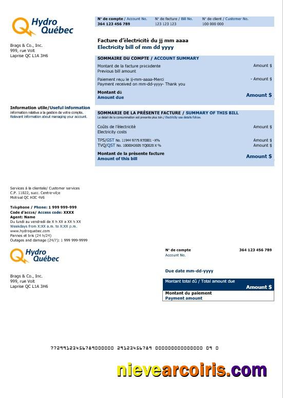 Professional Canada Hydro Quebec Business Utility Bill Template In Word And PDF Formats (2)