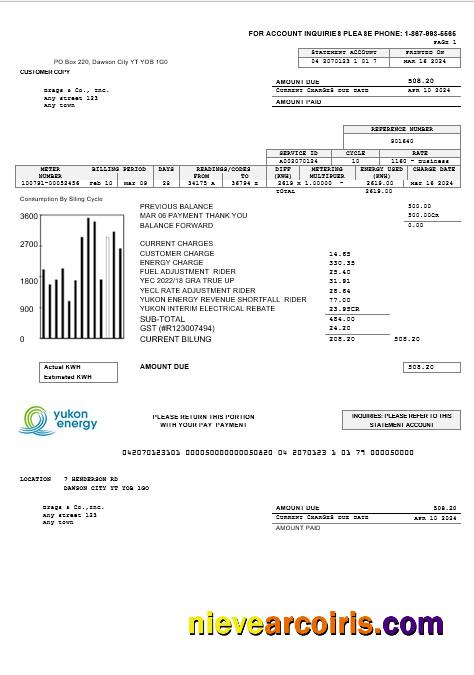 Premium Canada Yukon Energy Business Utility Bill Template In Word And PDF Formats