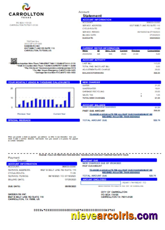 City Of Carrollton Utility Business Bill, SCR Photolook