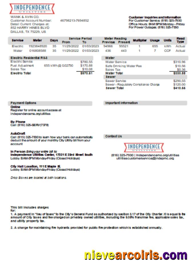 City Of Independence, Missouri Utility Business Bill, SCR Preview
