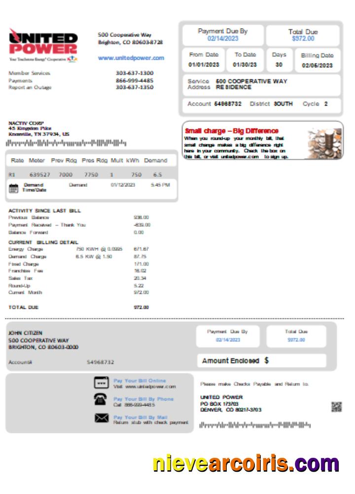 Colorado United Power Utility Business Bill SCR Sample