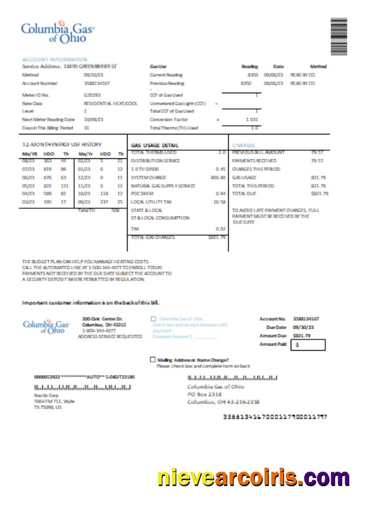 Columbia Gas Of Ohio Utility Business Bill, SCR Template